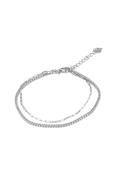 Sonis Silver Brățară cu două șiruri din argint 925 rodiat cu cubic zirconia, ...