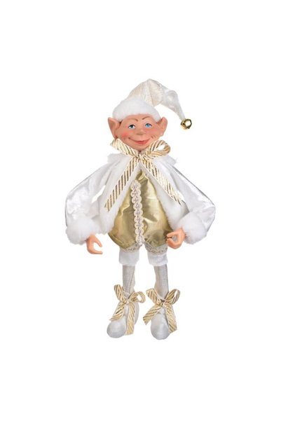 SHOPIENS Figurina Decorativa Craciun Spiridus Costum Catifelat Alb Vesta Samp...