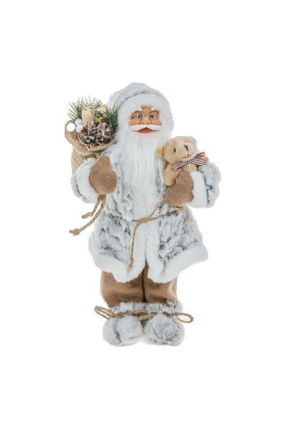 SHOPIENS Figurina Realista Mos Craciun Costum Gri Alb Manusi Cadouri Ursulet ...