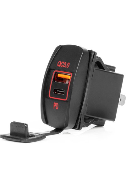 AMIO Πρίζα με 2 Θύρες USB & USB-C και Κάλυμμα 12/24V Γρήγορη Φόρτιση 3.0 Αδιά...