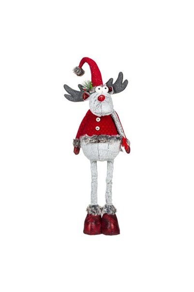 SHOPIENS Figura Decorativa Craciun Cerb Corp Gri Haina Rosie Caciula Paiete P...