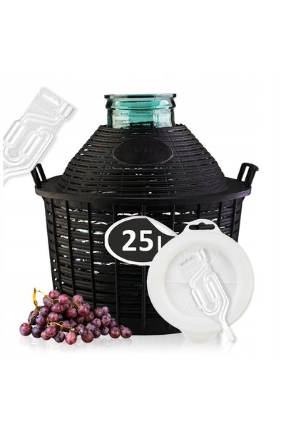 SuperButelki Set Damigeană Sticlă, 25 l, Transparentă, Gură Largă, Coș Negru,...