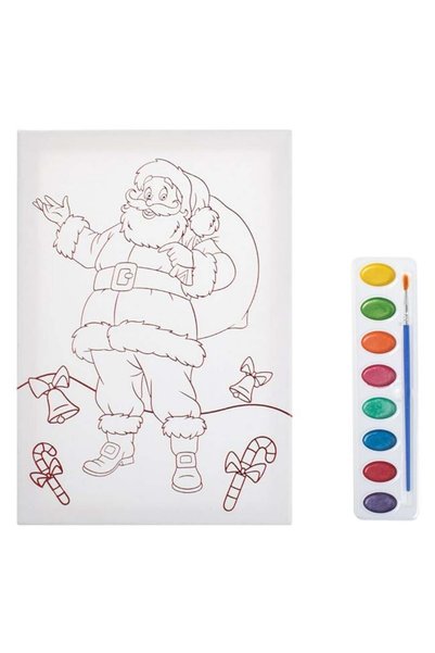 SHOPIENS Set Pictura Craciun Canvas A4 Mos Craciun Acuarele Pensula 3 Piese S...