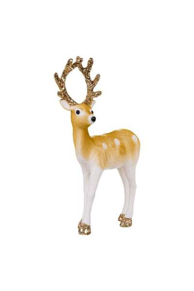 SHOPIENS Figurina Decorativa Craciun Ren Catifelat Glitter Bej Sampanie 33cm ...