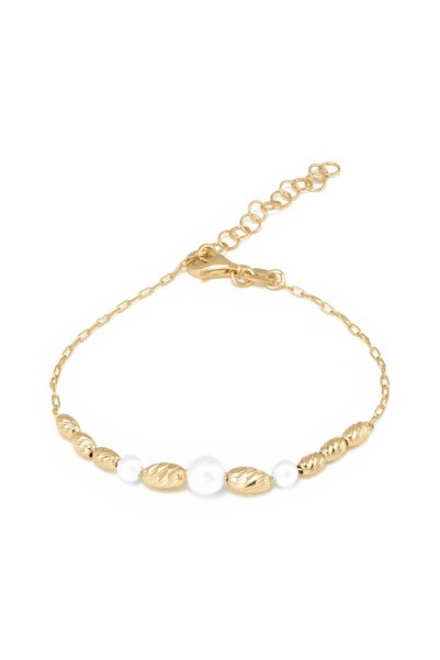 Sonis Silver Brățară din argint 925 placat cu aur de 14K cu perlă de laborato...