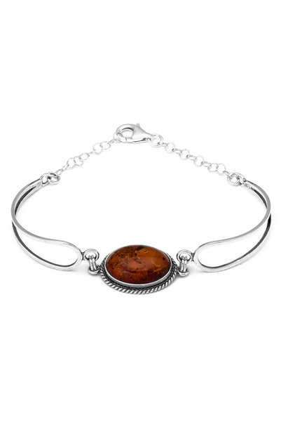 Sonis Silver Brățară semifixă, reglabilă, din argint 925 cu chihlimbar , maro...