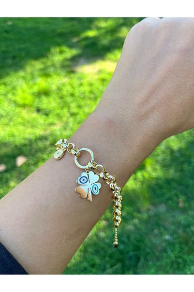 CM Jewelry سوار مزين بخرز العين الشريرة وتميمة البرسيم