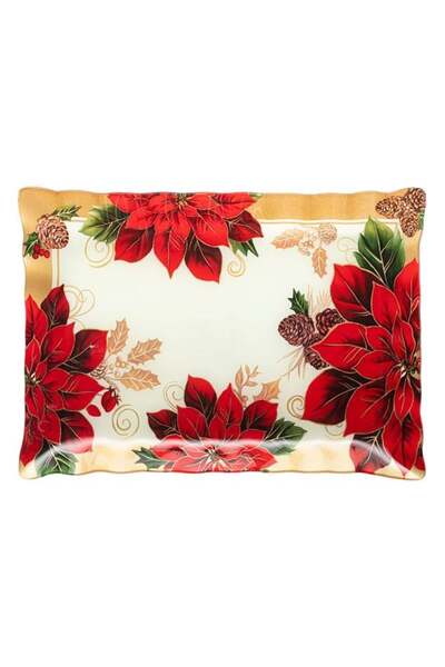 SHOPIENS Platou Craciun Sticla Dreptunghiular Ecru Craciunite Vasc Conuri 36x...