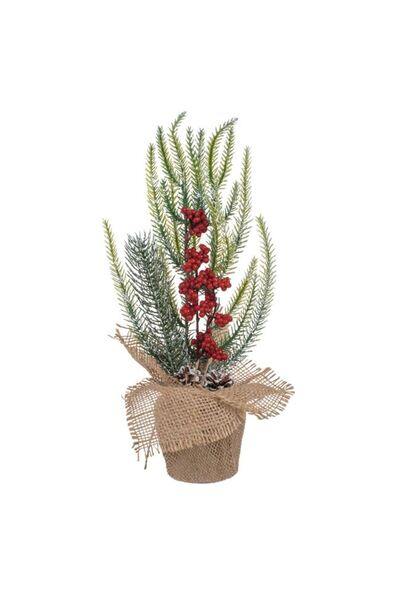 SHOPIENS Decoratiune Craciun Sac Iuta Pomusoare Rosii Con Ramura Brad 21cm Co...