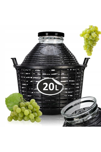 SuperButelki Damigeană Sticlă, 20 l, Transparentă, Gură Largă, Coș Plastic Ne...