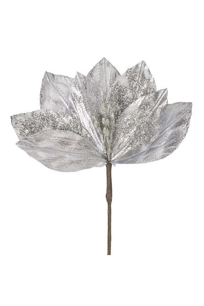 SHOPIENS Floare Decorativa Craciun Craciunita Argintie Lucioasa Glitter 28cm ...