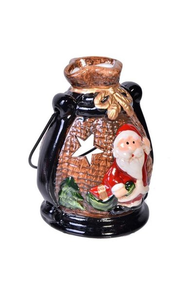SHOPIENS Felinar Ceramic Craciun Mos Craciun Cadouri Maner Metalic Lumanare P...