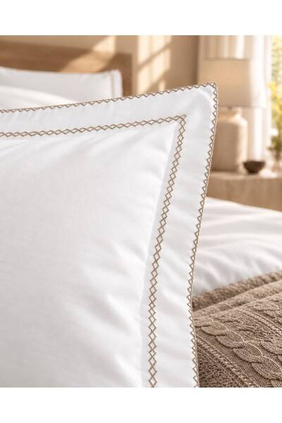 İK TEKSTİL Vinera Knitwear Blanket Beige Crochet Stitched 100% Cotton Double 7-Piece Duvet Cover Set
