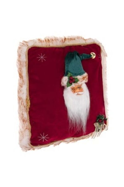 OEM Perna Decorativa de Craciun Rosie Catifelata cu Model 3D Mos Craciun 35x35cm