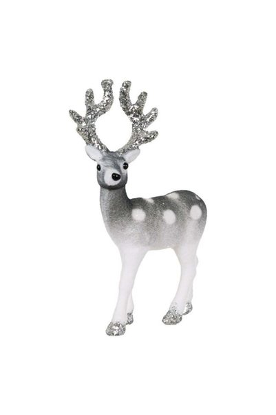 SHOPIENS Figurina Decorativa Craciun Ren Gri Catifelat Buline Glitter Arginti...