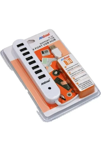 Andowl Q-32 USB 2.0 Hub 8 θυρών με σύνδεση USB-A και θύρα φόρτισης σε λευκό χ...