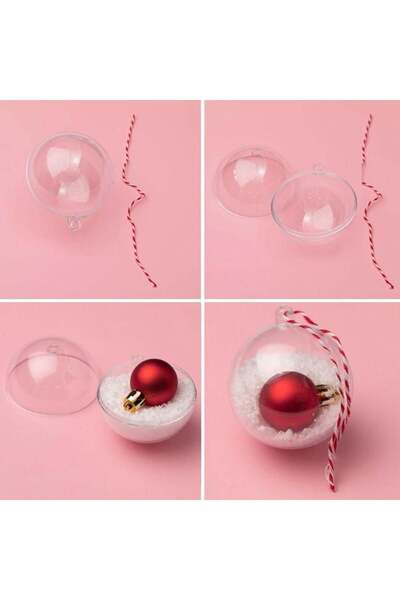 SHOPIENS Set Globuri Transparente Craciun Creatii DIY Cordon Carouri Rosu 10c...