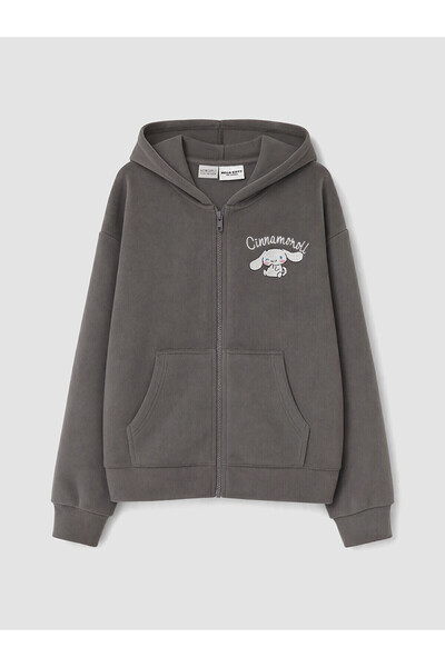 LC Waikiki Ozmarka New Season Gray Cinnamoroll Embroidered Girls' Velvet Swea...