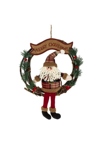 ANTBRO Decorațiune Coroniță din Lemn cu Moș Crăciun și Mesaj Merry Christmas ...