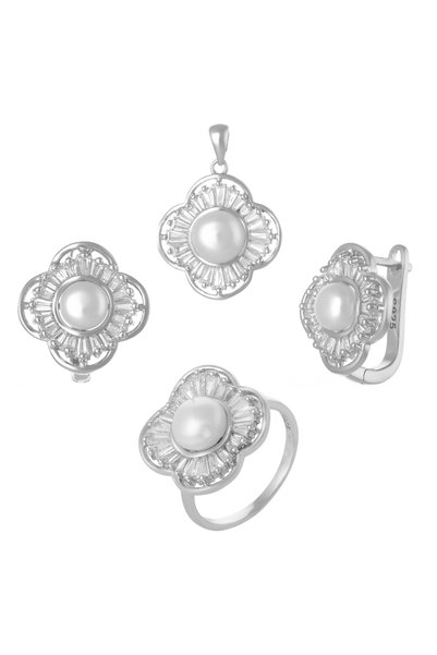 Sonis Silver Set din argint 925 rodiat vintage (cercei + pandantiv + inel) cu...