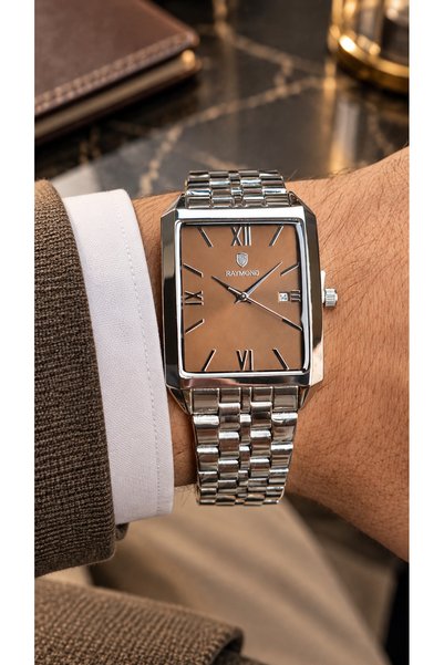 Raymond Rym-0003 Men's Wristwatch Vintage Rectangular Case Stylish Design wit...