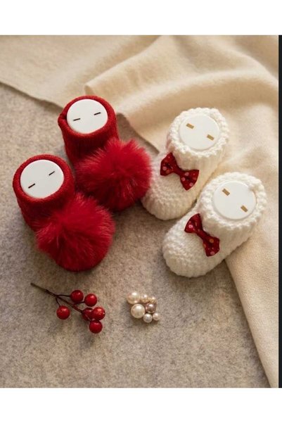 Baby by Bumbo Knitted Baby Knitwear Booties with Pompoms, Cotton Baby Socks, ...