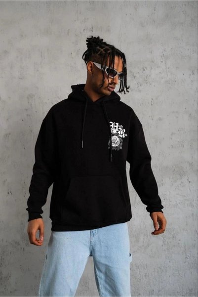 Marche Bien Marchè Bien Men's 3 Thread Cotton Hooded Printed Oversize Sweatsh...