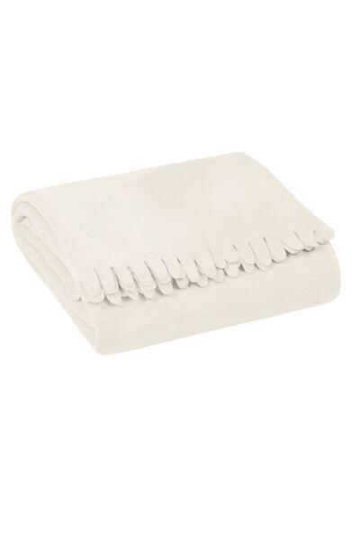OEM Pătură Fleece Alb-Ecru cu Franjuri pentru Fotoliu, Moale și Călduroasă, 1...