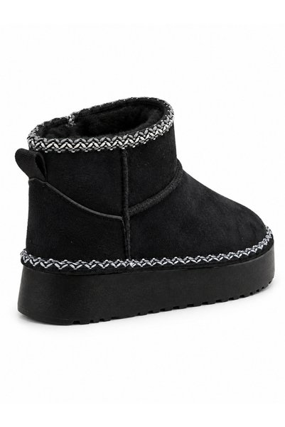 Amiral Ayakkabı Women's Black Fur-Lined Suede Look Thick Sole Winter Short Boots