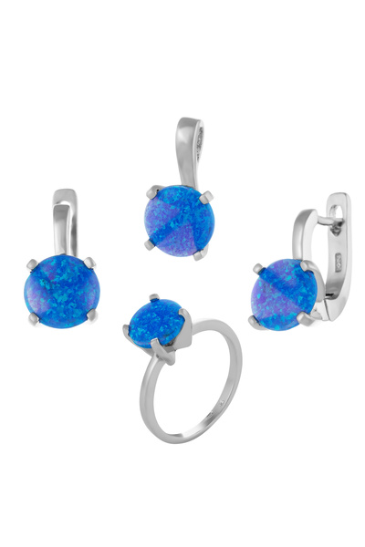 Sonis Silver Set din argint 925 rodiat (cercei + pandantiv + inel) cu opal de...