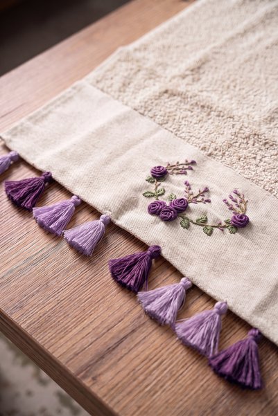 DNZGÜLCAN Tasseled and Embroidered Bath Towel Set |   70X140 cm Bath Towel, 50X90 cm Hand-Face-Hair Towel |   100% Cotton Hammam Set |   Dowry Box, Premium Set