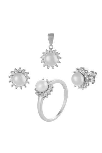 Sonis Silver Set din argint 925 rodiat (cercei + pandantiv + inel) cu cubic z...