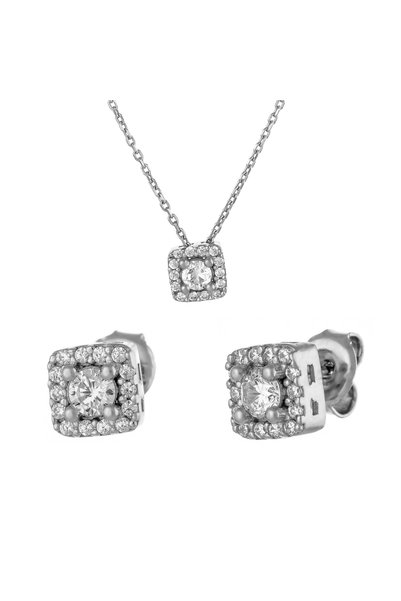 Sonis Silver Set din argint 925 rodiat (cercei + pandantiv + lanț) cu zirconi...