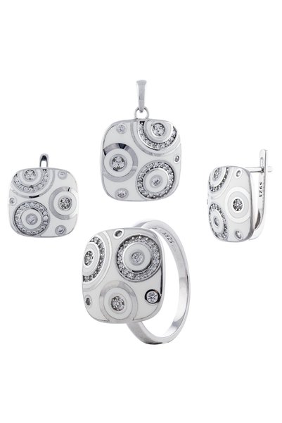 Sonis Silver Set din argint 925 rodiat (cercei + pandantiv + inel) cu email ș...