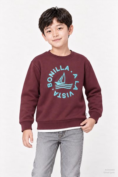 Perendi Erkek Çocuk 2'li Kapüşonlu ve Bisiklet Yaka Baskılı Kışlık Sweatshirt