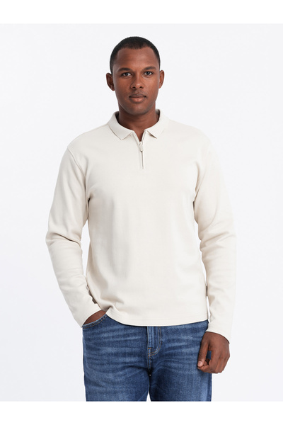 OMBRE Herren-Poloshirt mit Reißverschlusskragen - Creme V3 OM-POLS-0130 L
