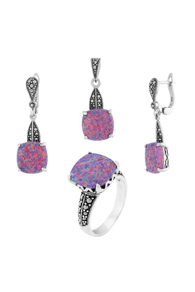 Sonis Silver Set din argint 925 (cercei + pandantiv + inel) cu opal japonez ș...
