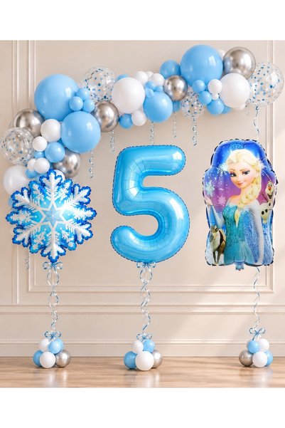 ALYA PARTİ 5 Yaş Karlar Ülkesi Temalı Balon Seti Mavi Gümüş Beyaz Balon Zinci...