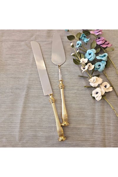 MaviDamla 2-Piece Cake Serving Set with Gold Handle