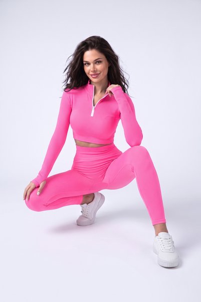 XJIM Seamless High Waist Tummy Control Leggings and Zipper Crop Top Women's Fitness Set