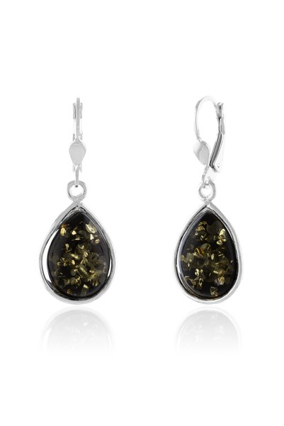 Sonis Silver Cercei din argint 925 cu chihlimbar , verde - 3.8 cm, 4.04 g