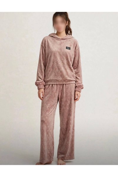 ISHRAQAT AL-AMAL Women's Velvet Hooded Pajama Set Suitable for Winter