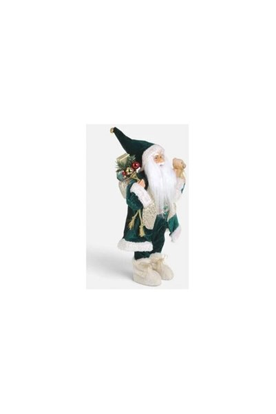 OEM Moș Crăciun decorativ cu costum verde și ursuleț de pluș de 45cm