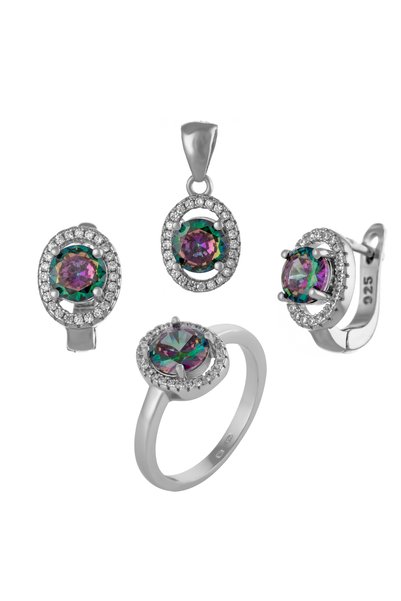 Sonis Silver Set din argint 925 rodiat (cercei + pandantiv + inel) cu topaz m...