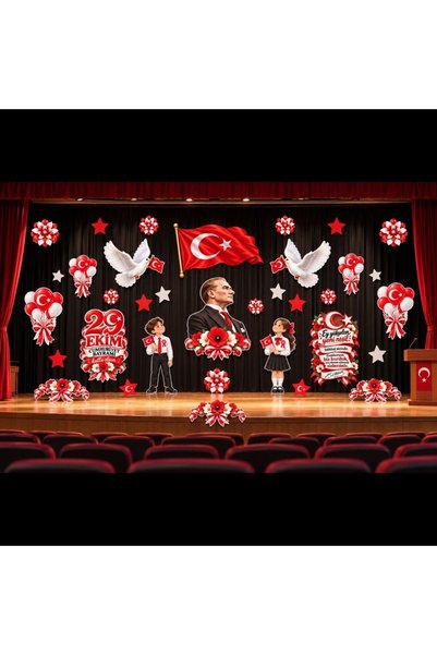 Ti Play SAHNE BOYUTU 29 EKİM CUMHURİYET BAYRAMI Hazır Fügür Kesim Pano Süsü B...