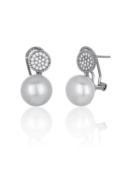 Sonis Silver Cercei din argint 925 rodiat cu perlă de laborator și cubic zirc...