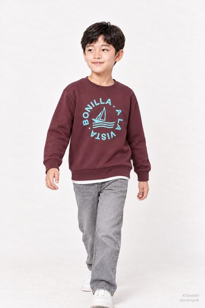 Perendi Erkek Çocuk 2'li Kapüşonlu ve Bisiklet Yaka Baskılı Kışlık Sweatshirt