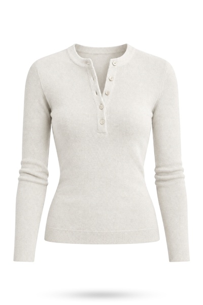 5in1Canpolat Ecru Buttoned Crew Neck Knitwear 5334