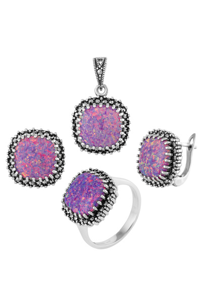 Sonis Silver Set din argint 925 (cercei + pandantiv + inel) cu opal japonez ș...
