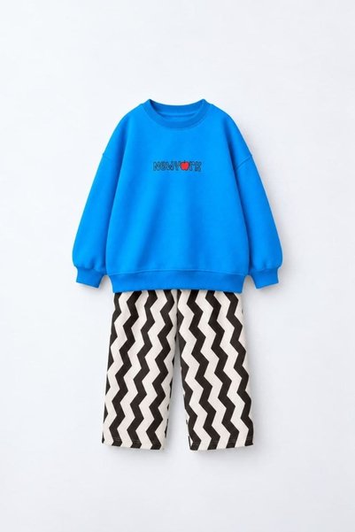 Patriko Girls' and Boys' Summer Character Printed 3-Thread Cotton Sweatshirt Striped Pants Set